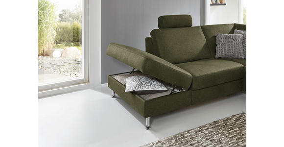 ECKSOFA in Mikrofaser Dunkelgrün 242/275 cm - Dunkelgrün/Alufarben, Design, Textil/Metall (242/275cm) - Dieter Knoll