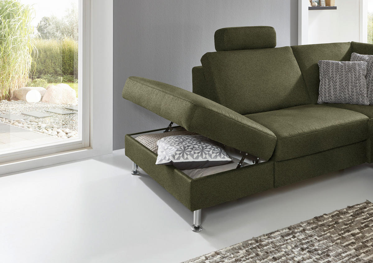 ECKSOFA in Mikrofaser Dunkelgrün  - Dunkelgrün/Alufarben, Design, Textil/Metall (242/275cm) - Dieter Knoll