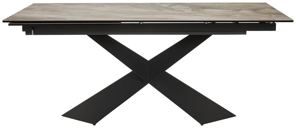 ESSTISCH in Metall, Glas, Keramik 180-250/98/77 cm  - Beige/Schwarz, Design, Glas/Keramik (180-250/98/77cm) - Emilio Belluti