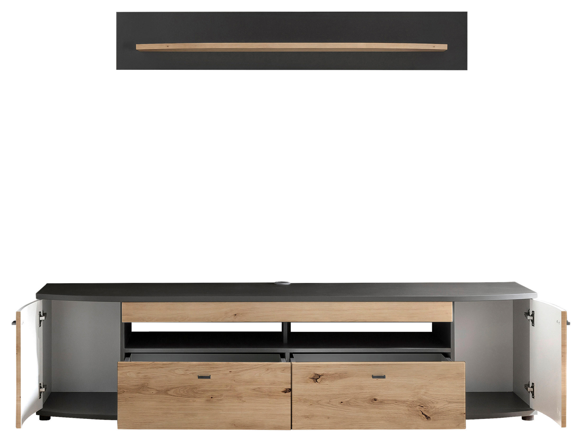 Thumbnail - Livetastic Wohnwand, Braun, Grau, Eiche Artisan, Metall, 2 Schublade(n) Schubladen, 200x166.3x46.4 cm, Made in EU, FSC M...