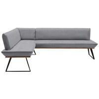 ECKBANK 163/203 cm Webstoff Grau, Schwarz, Eichefarben Eiche massiv Metall   - Eichefarben/Schwarz, Design, Holz/Textil (163/203cm) - Voleo