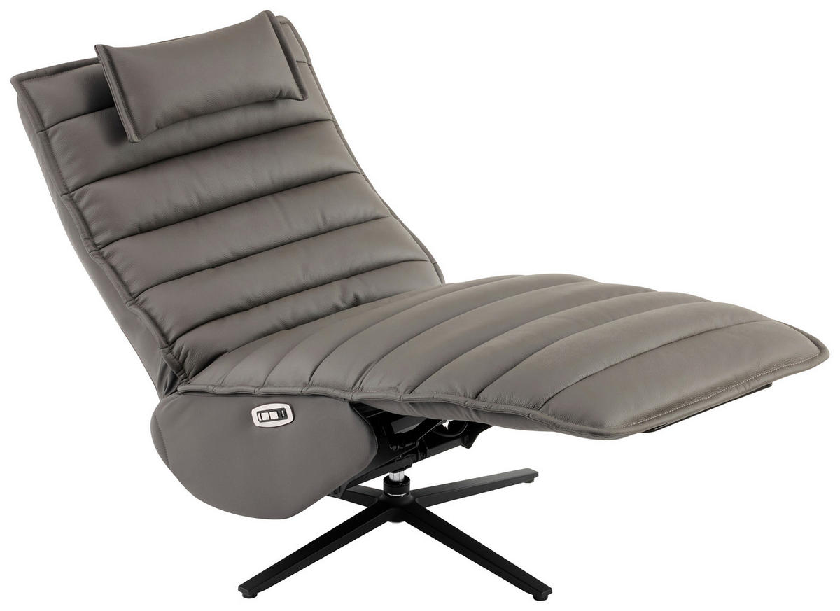 RELAXSESSEL Lederlook Echtleder Relaxfunktion, Fußteilverstellung, Nackenkissen    - Dunkelgrau/Schwarz, Design, Leder/Textil (68/108/84cm) - Stylife