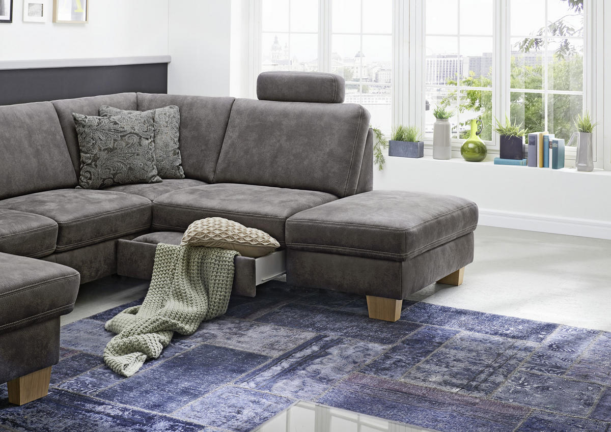 WOHNLANDSCHAFT Grau Mikrofaser  - Eichefarben/Beige, Design, Holz/Textil (235/316/167cm) - Beldomo System