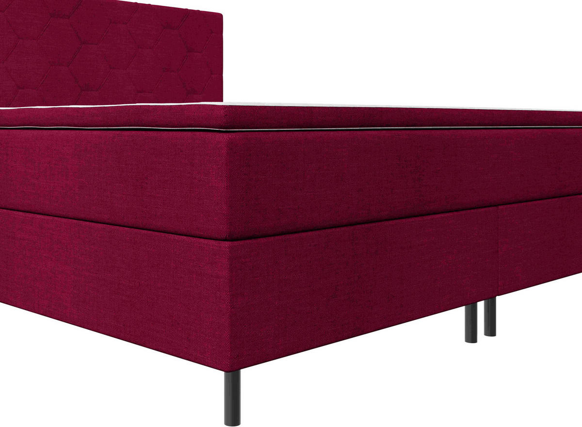 BOXSPRINGBETT 180/200 cm,  in Rot, Matratze, Topper, H2 + H2 = mittel  - Rot/Schwarz, KONVENTIONELL, Textil/Metall (180/200cm) - Chameo