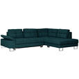 ECKSOFA in Flachgewebe Petrol  - Petrol, Design, Textil/Metall (296/229cm) - Novel