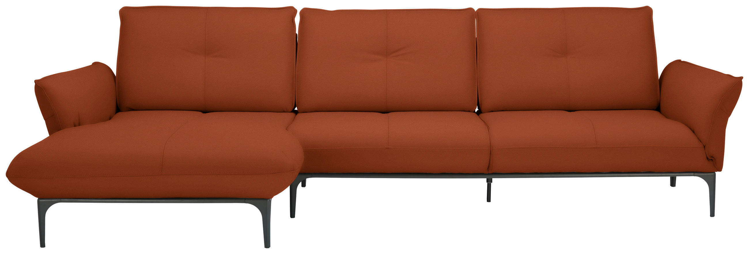 ECKSOFA in Echtleder Terracotta  - Terracotta/Schwarz, Design, Leder/Metall (182/325cm) - Valnatura