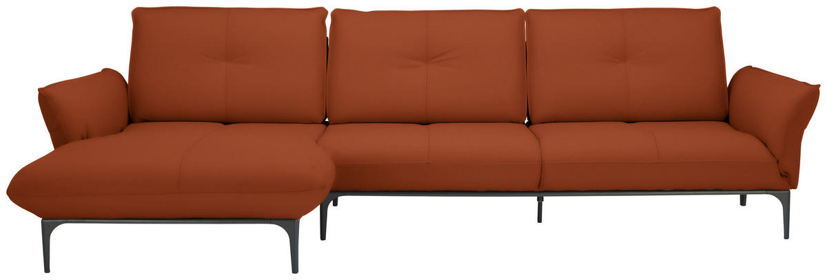 ECKSOFA in Echtleder Terracotta  - Terracotta/Schwarz, Design, Leder/Metall (182/325cm) - Valnatura