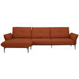 ECKSOFA in Echtleder Terracotta  - Terracotta/Schwarz, Design, Leder/Metall (182/325cm) - Valnatura