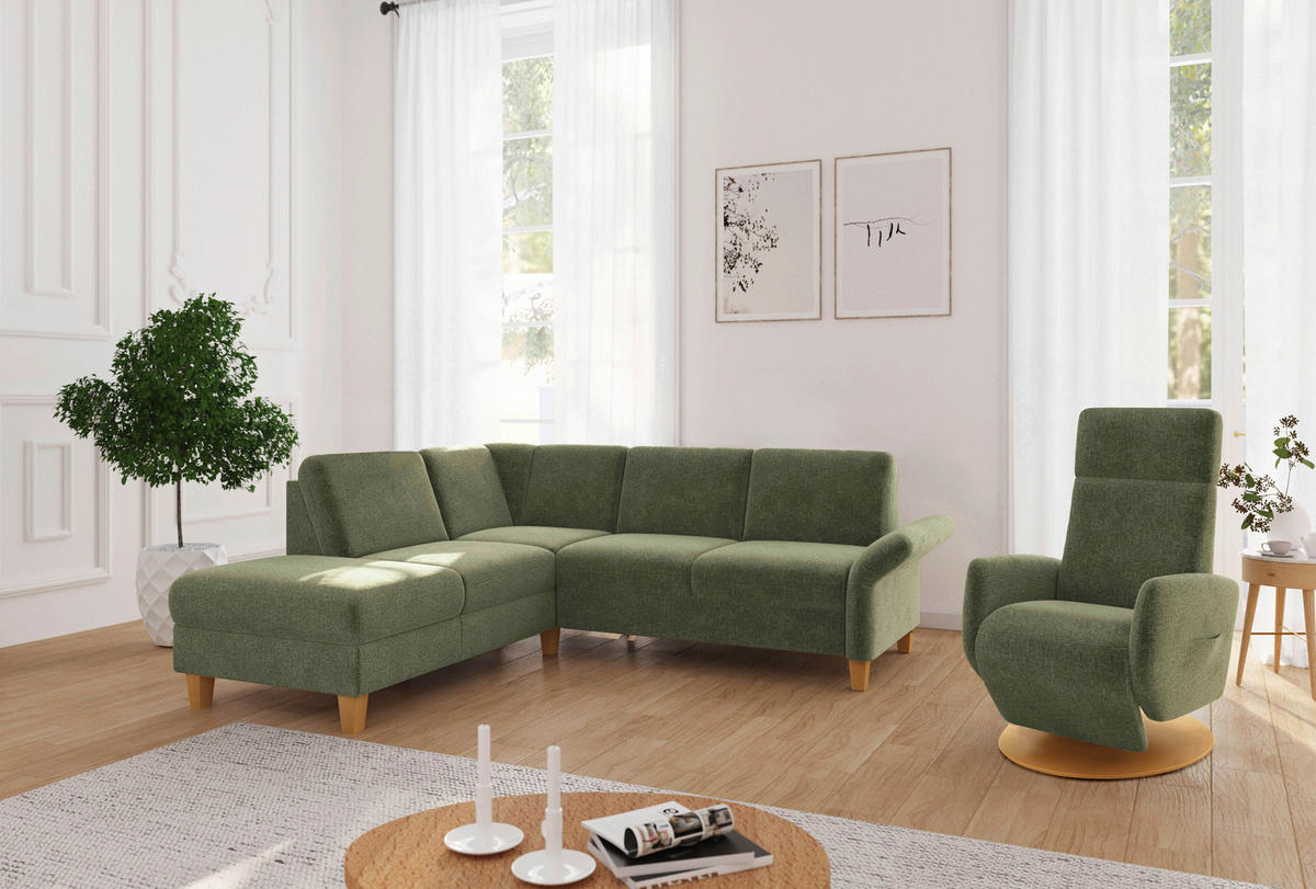 ECKSOFA ROCHELLE E Hellgrün Flachgewebe  - Eichefarben/Hellgrün, KONVENTIONELL, Holz/Textil (216/240cm) - Sit & More