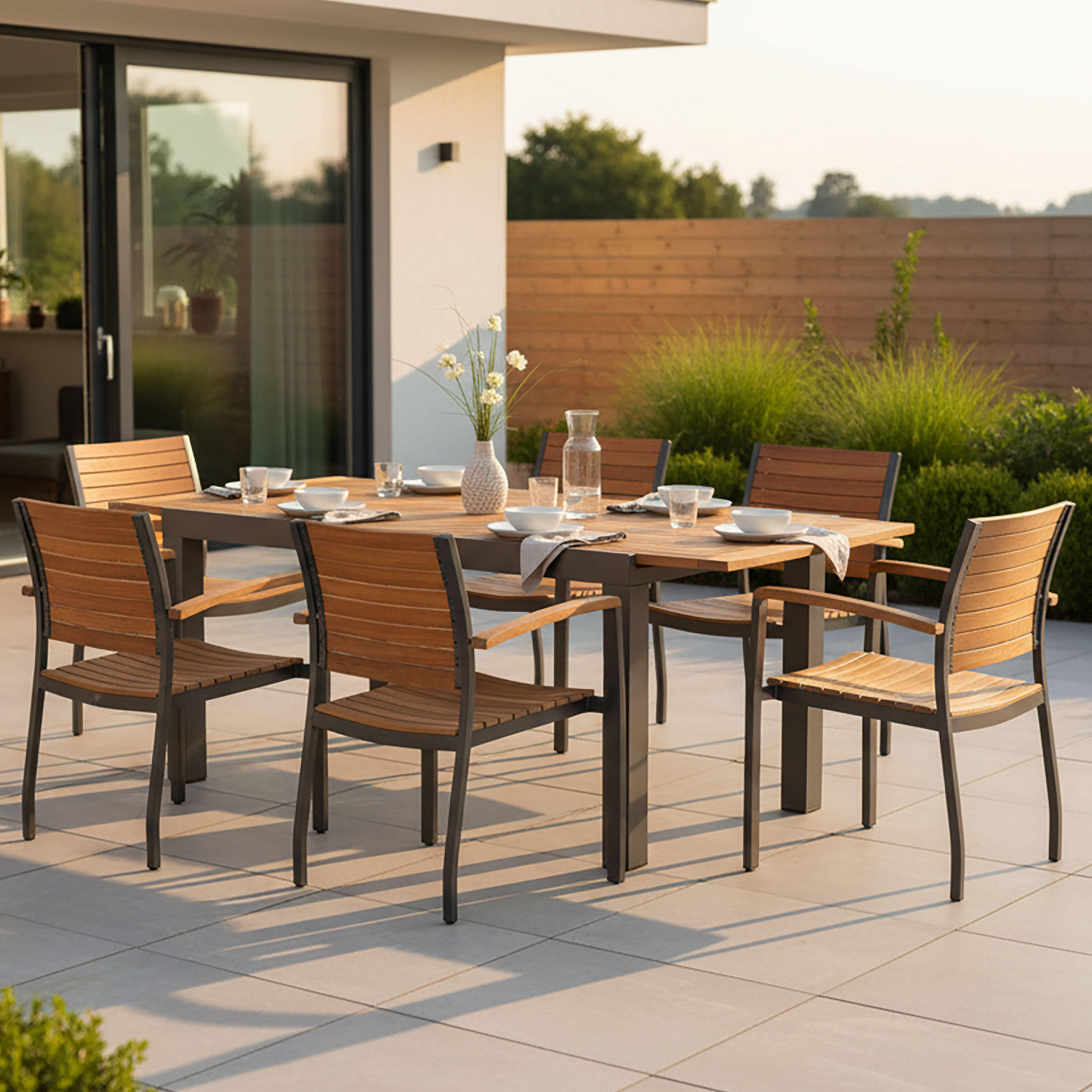 GARTENGARNITUR 7-teilig  - Graphitfarben/Naturfarben, MODERN, Holz/Metall - Gardenson