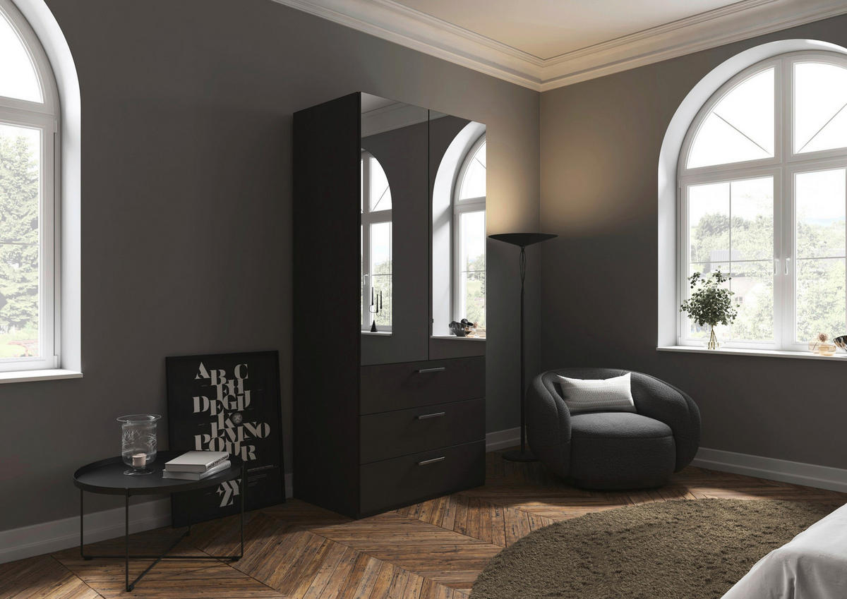 DREHTÜRENSCHRANK 101/235/61 cm,  in Graphitfarben, 2-türig  - Chromfarben/Edelstahlfarben, Basics, Glas/Holzwerkstoff (101/235/61cm) - Novel