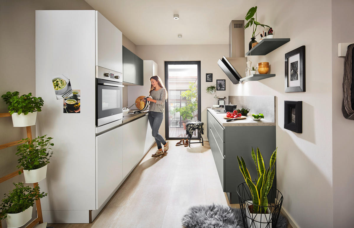 EINBAUKÜCHE   - Weiß/Grau, Design, Holzwerkstoff - Dieter Knoll