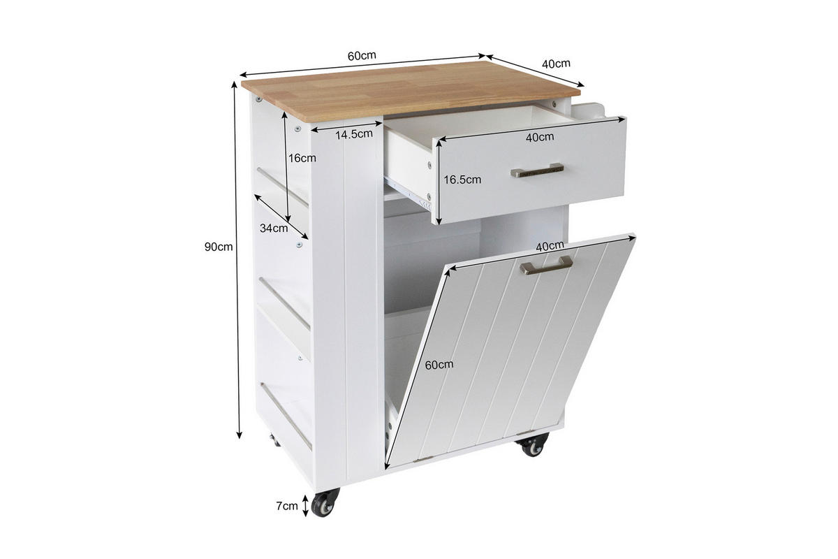 SERVIERWAGEN in Weiß  - Silberfarben/Schwarz, Basics, Holz/Holzwerkstoff (68/89/40cm) - MID.YOU