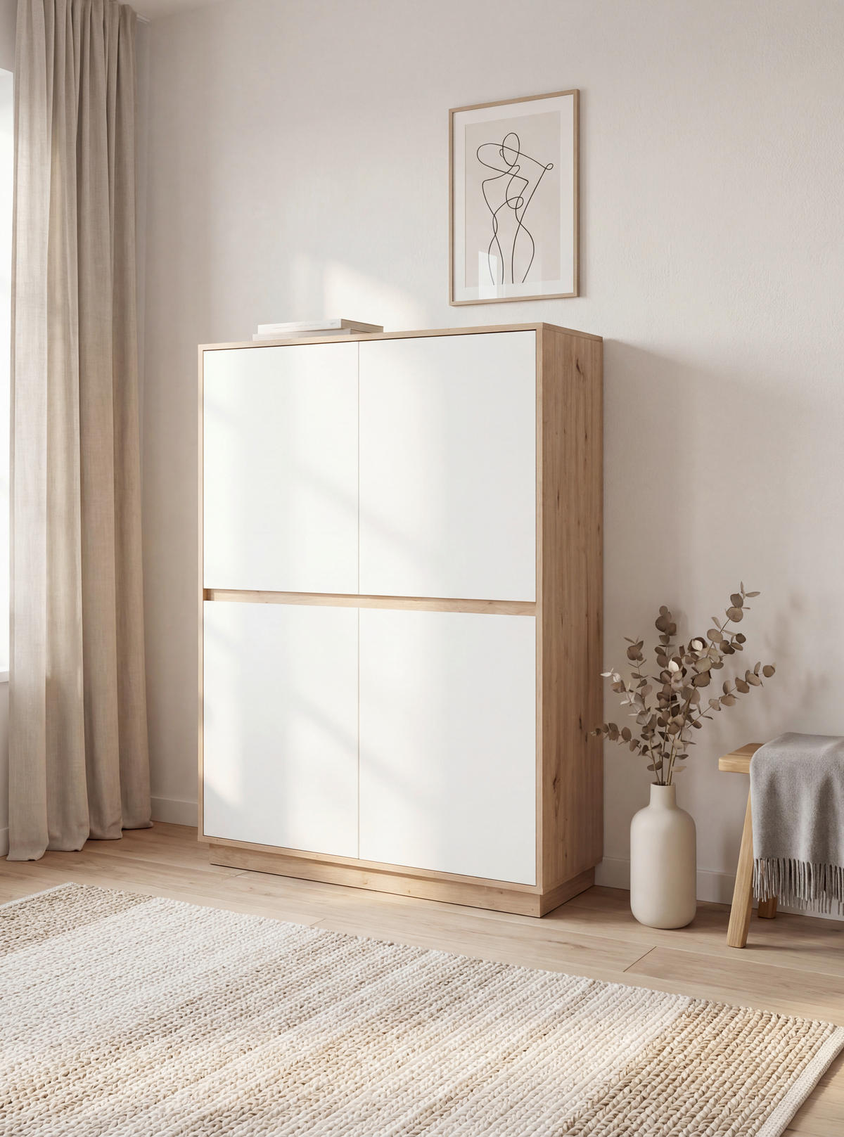 KOMODA   101,5/139,5/40 cm   hrast Artisan, bijela visoki sjaj  - hrast Artisan/bijela visoki sjaj, Trend, drvni materijal (101,5/139,5/40cm) - MID.YOU