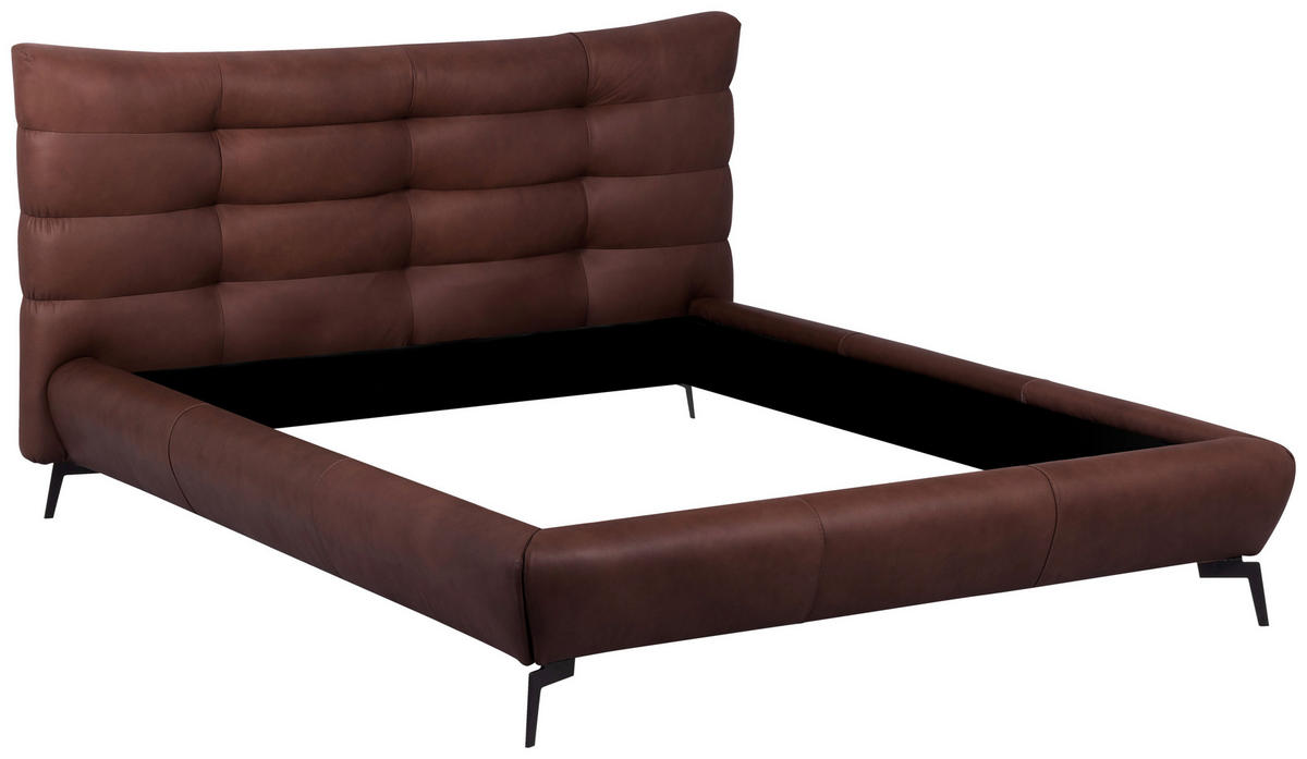 POLSTERBETT gepolstertes Kopfteil Dunkelbraun 180/200 cm  - Dunkelbraun/Schwarz, Design, Leder/Metall (180/200cm) - Esposa
