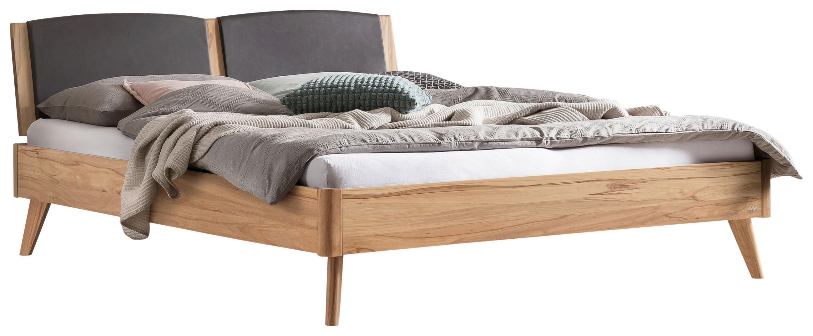 BETT 160/200 cm  in Buchefarben, Dunkelgrau  - Dunkelgrau/Buchefarben, KONVENTIONELL, Holz/Textil (160/200cm) - Hasena