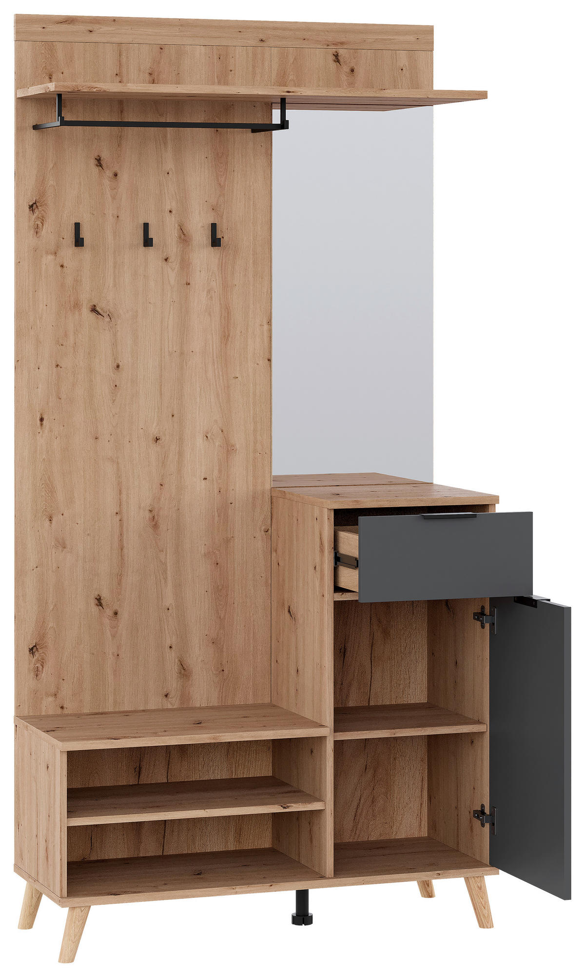 GARDEROBE  in 100/202/40 cm  - Graphitfarben/Eiche Artisan, Design, Glas/Holzwerkstoff (100/202/40cm) - home24