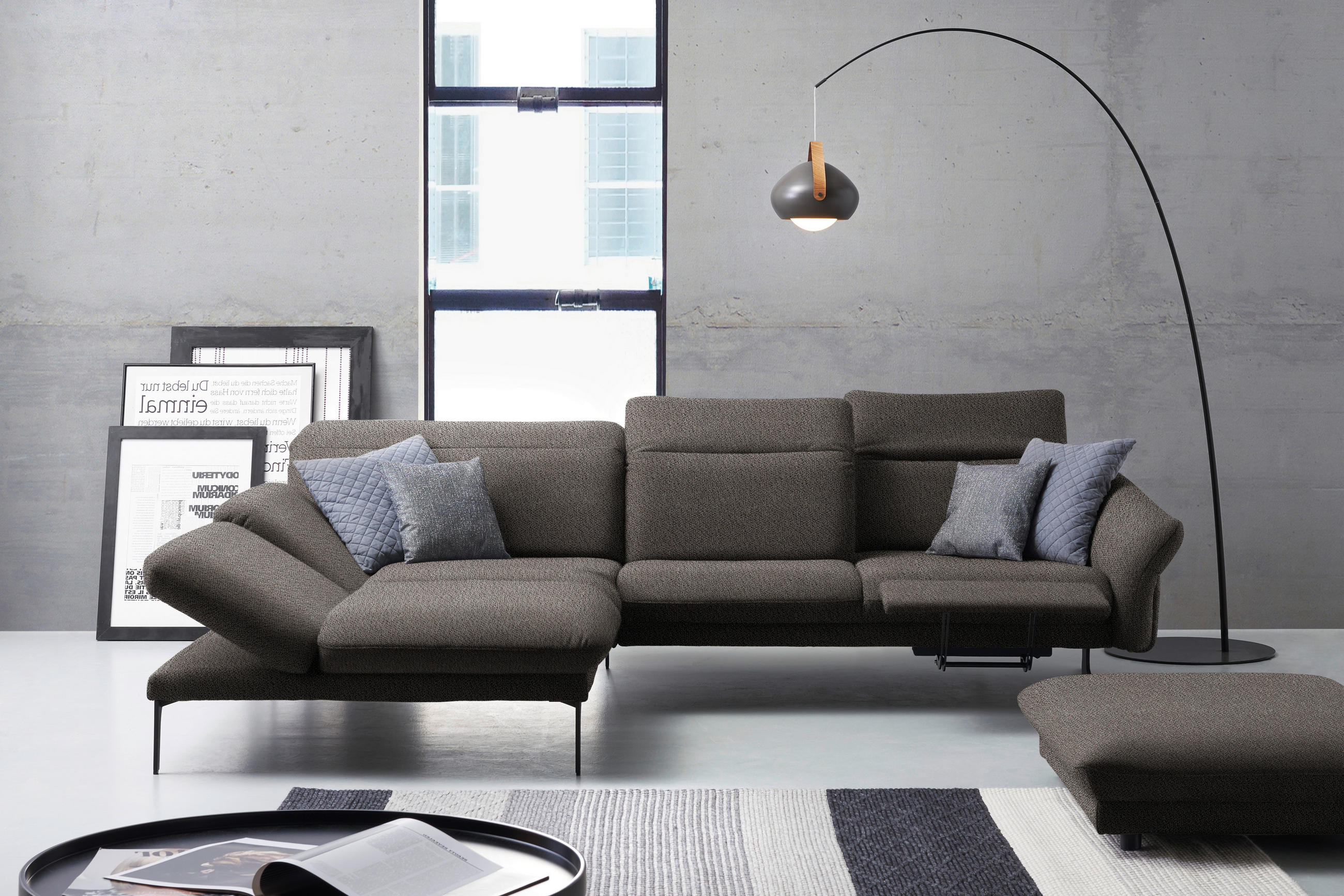 ECKSOFA in Webstoff Dunkelgrau  - Dunkelgrau/Anthrazit, Design, Textil/Metall (203/299cm) - Himolla