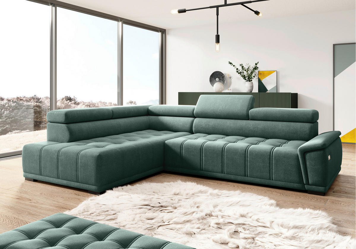 HÖRNSOFFA i chenille, vävt tyg mörkgrön  - svart/mörkgrön, Modern, textil/plast (206/283cm) - MID.YOU