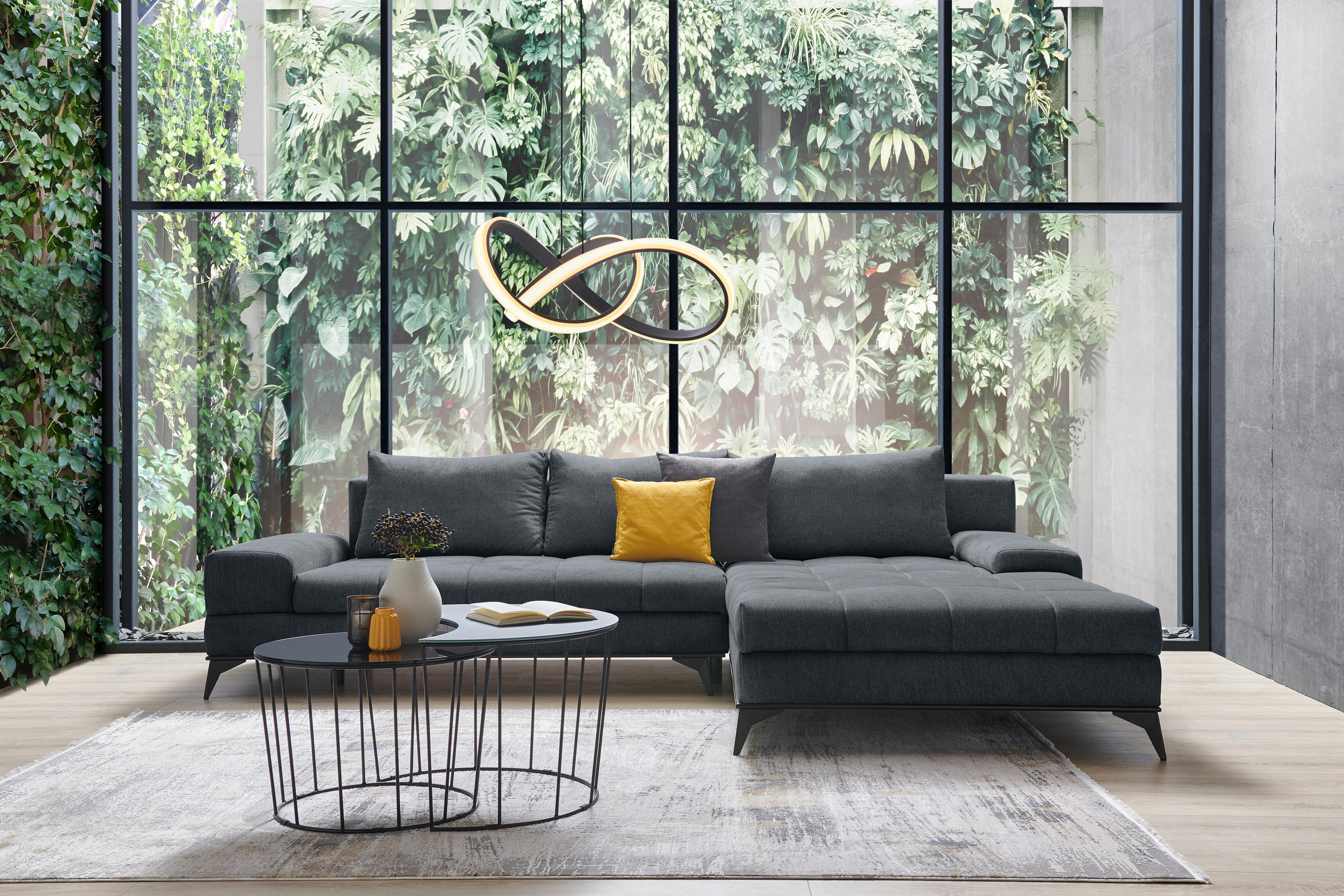 ECKSOFA Blaugrau Webstoff  - Blaugrau/Schwarz, Design, Textil/Metall (315/212cm) - Carryhome