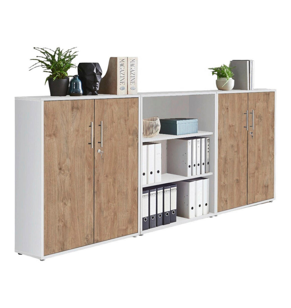 AKTENSCHRANK 253,2/113,6/33 cm  - Eichefarben/Weiß, MODERN, Holzwerkstoff (253,2/113,6/33cm) - MID.YOU