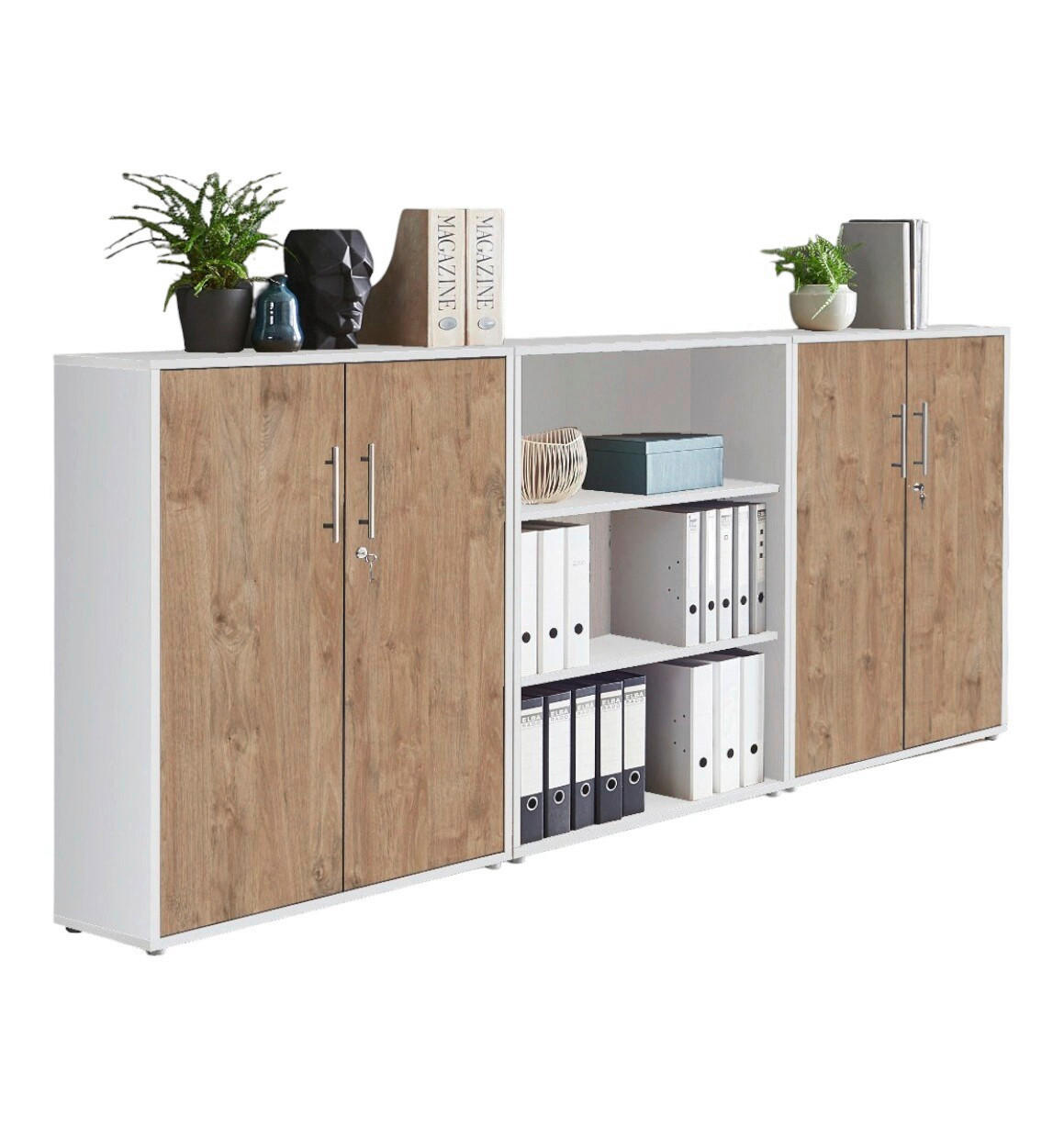 Mid.you Aktenschrank Office Edition - SW Set 9 Eiche, Weiß 253.2x113.6x33 cm
