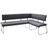 ECKBANK 200/150 cm Echtleder Schwarz, Edelstahlfarben   - Edelstahlfarben/Schwarz, Design, Leder/Metall (200/150cm) - Livetastic