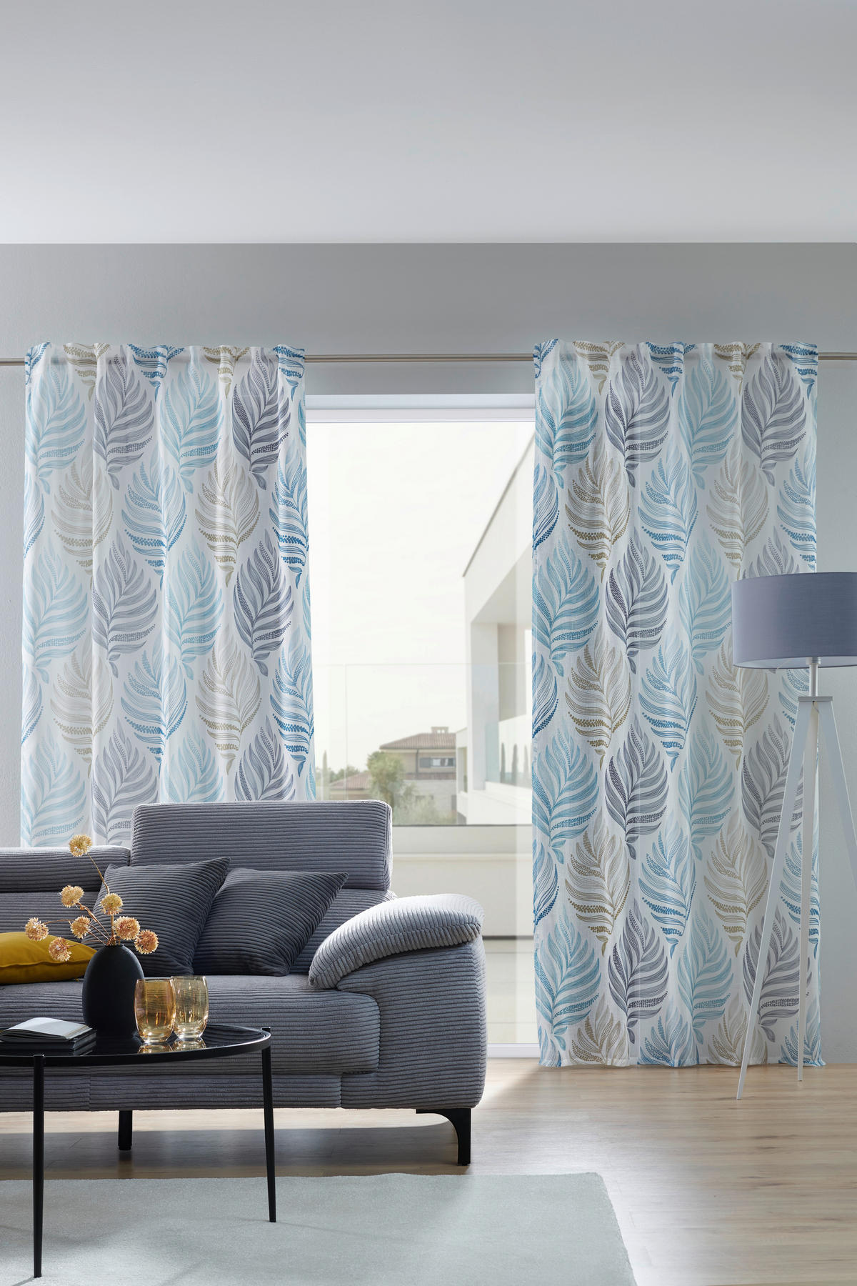KUSOVÁ ZÁCLONA, 140/245 cm - modrá/béžová, Konventionell, textil (140/245cm) - Esposa