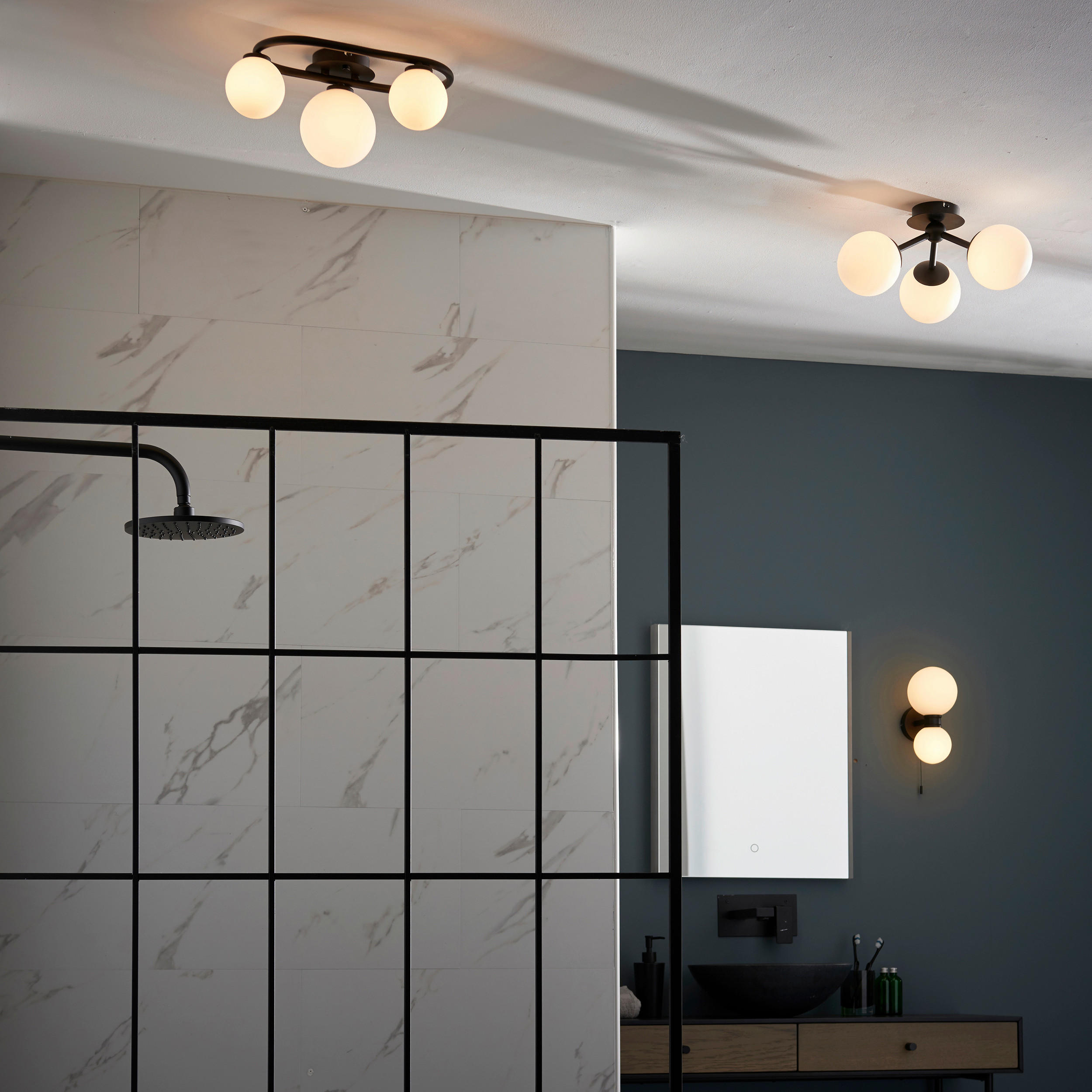BADEZIMMER-DECKENLEUCHTE Pulsa 35.9/17.5/25.2 cm   - Chromfarben/Opal, Basics, Glas (35.9/17.5/25.2cm) - ENDON