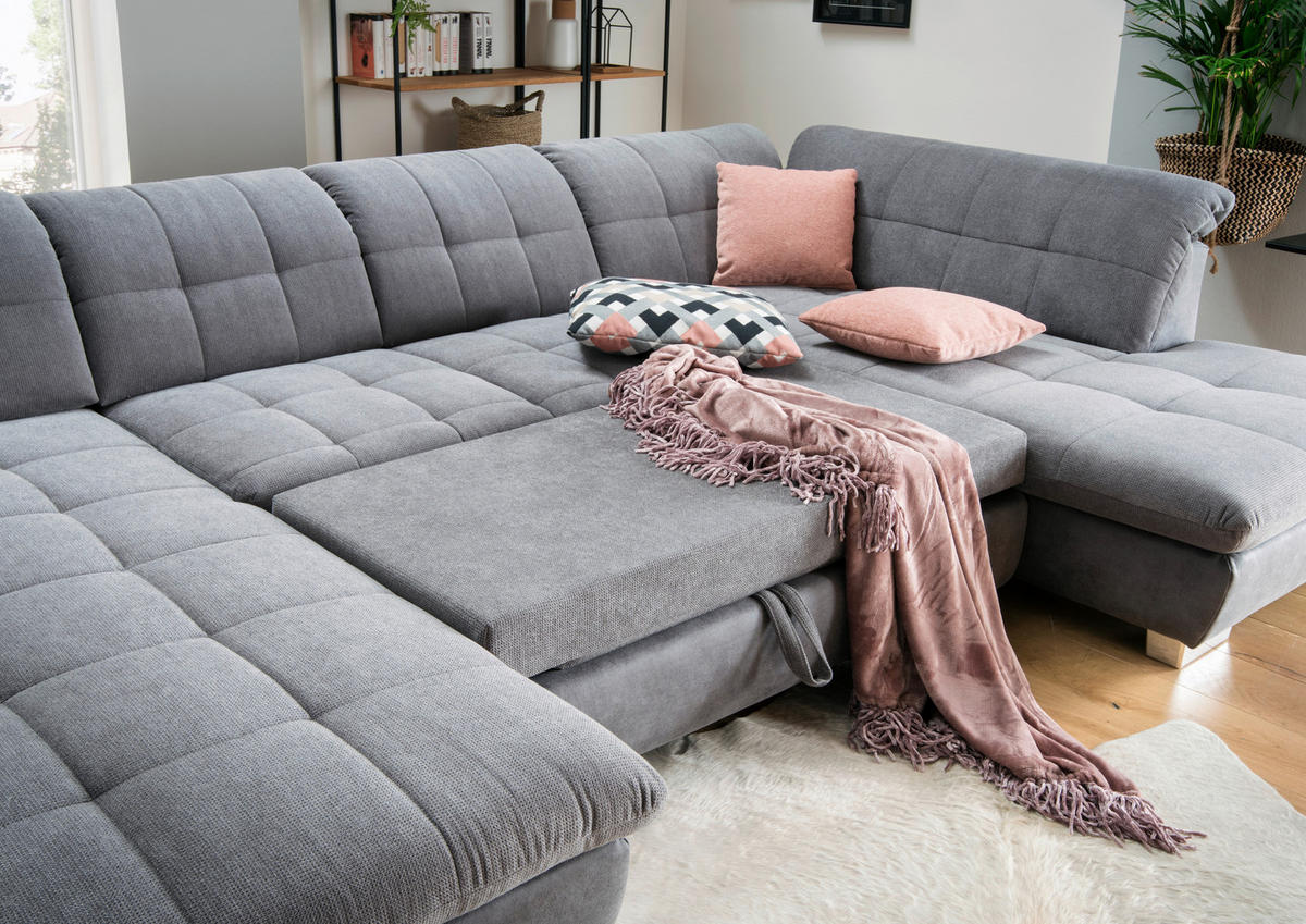 SEDEŽNA GARNITURA, mikrovlakna siva  - barve kroma/siva, Design, umetna masa/tekstil (211/350/204cm) - Xora