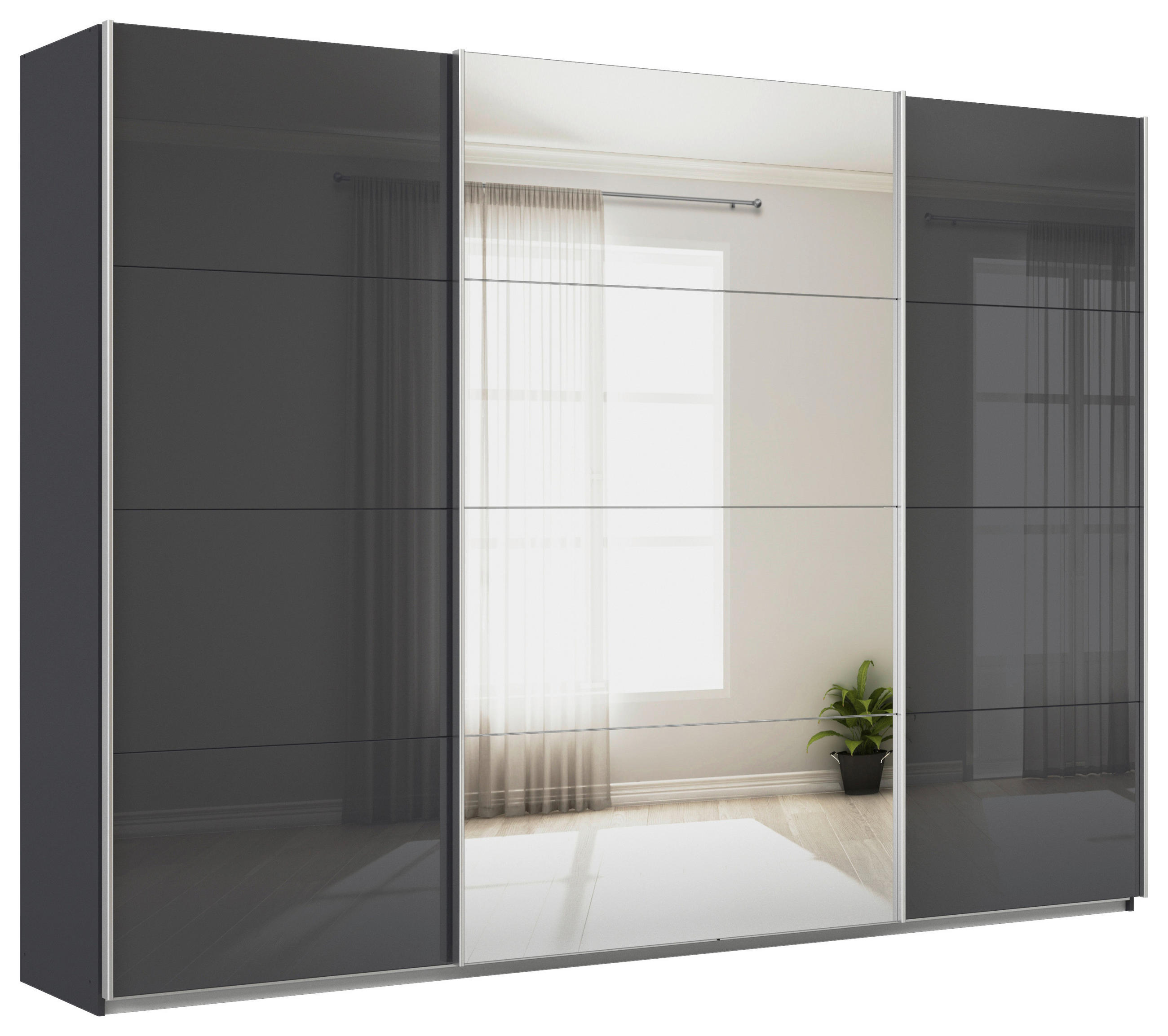 SCHWEBETÜRENSCHRANK  in Dunkelgrau  - Dunkelgrau/Alufarben, KONVENTIONELL, Glas/Holzwerkstoff (315/229/62cm) - Xora