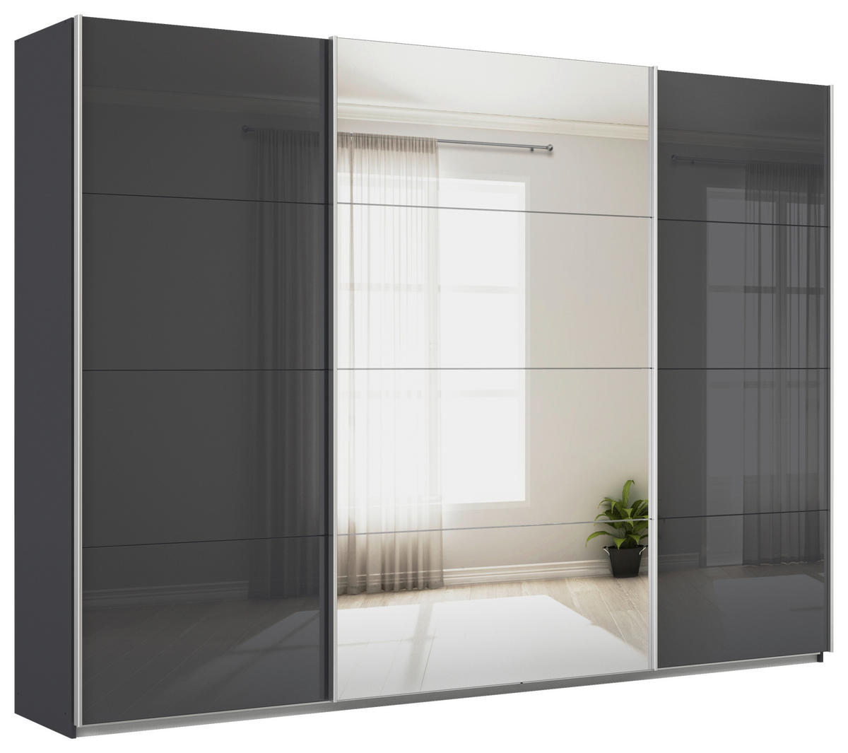 SCHWEBETÜRENSCHRANK  in Dunkelgrau  - Dunkelgrau/Alufarben, KONVENTIONELL, Glas/Holzwerkstoff (315/229/62cm) - Xora