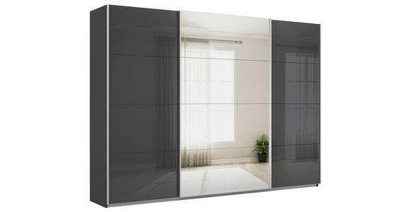 SCHWEBETÜRENSCHRANK  in Dunkelgrau  - Dunkelgrau/Alufarben, KONVENTIONELL, Glas/Holzwerkstoff (315/229/62cm) - Xora