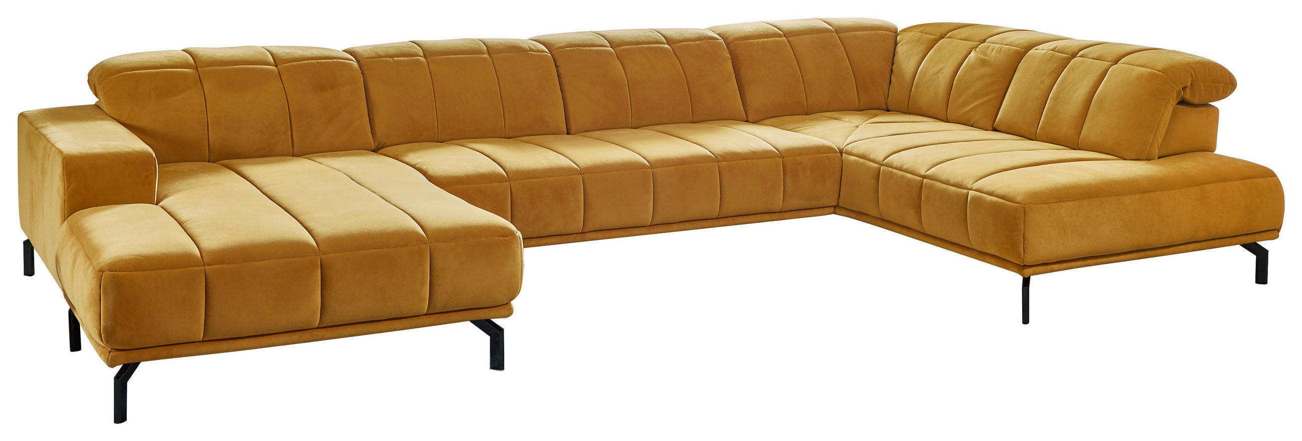 WOHNLANDSCHAFT Currygelb Velours  - Currygelb/Schwarz, Design, Textil/Metall (195/383/219cm) - Beldomo Style