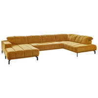 WOHNLANDSCHAFT Currygelb Velours  - Currygelb/Schwarz, Design, Textil/Metall (195/383/219cm) - Beldomo Style