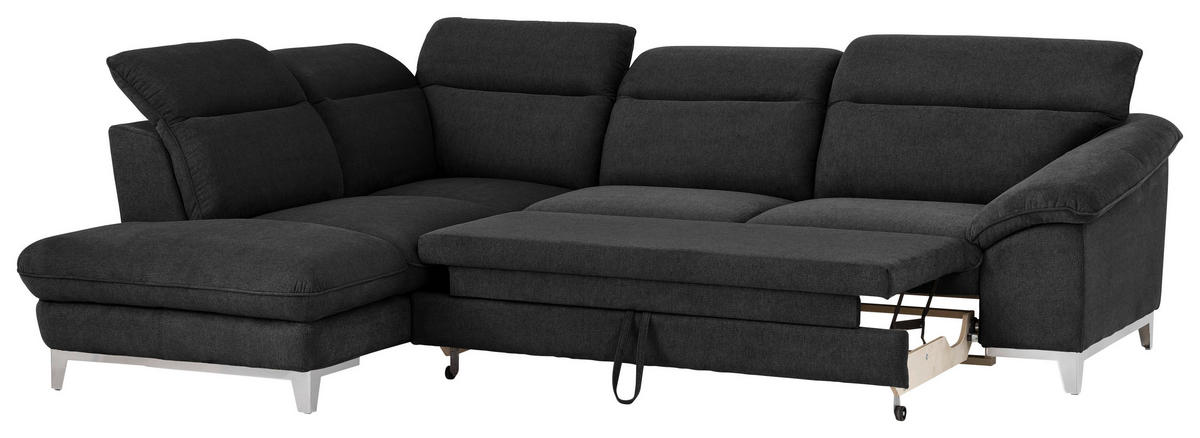 ECKSOFA in Chenille Schwarz  - Chromfarben/Schwarz, Design, Textil/Metall (232/293cm) - Livetastic