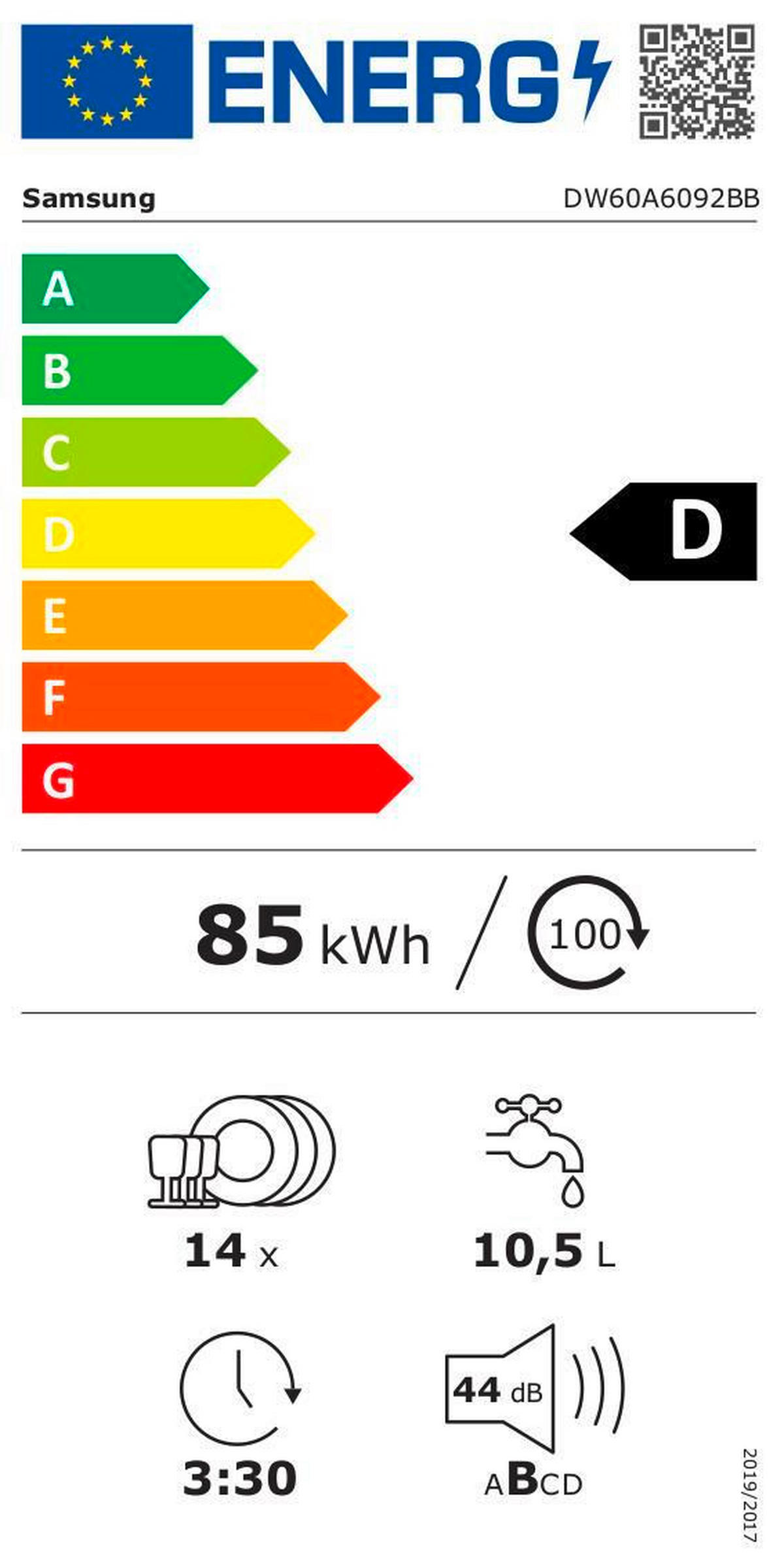GESCHIRRSPÜLER DW60A6092BB/EO  - Weiß, Basics, Glas/Kunststoff (59,8/81,5/55cm) - Samsung