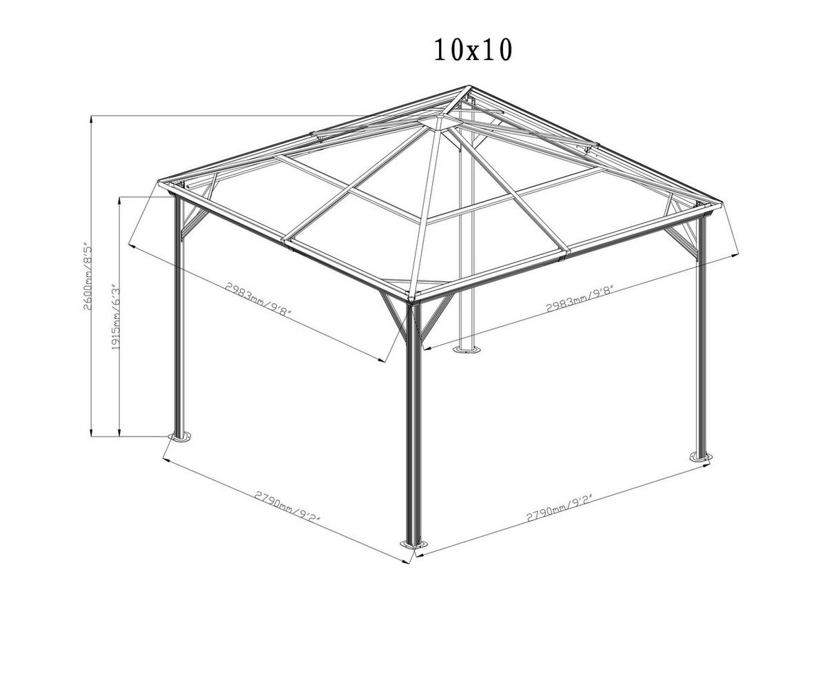 PAVILLON 298/261/298 cm Aluminium  - Anthrazit, Basics, Kunststoff/Metall (298/261/298cm) - Ambia Garden