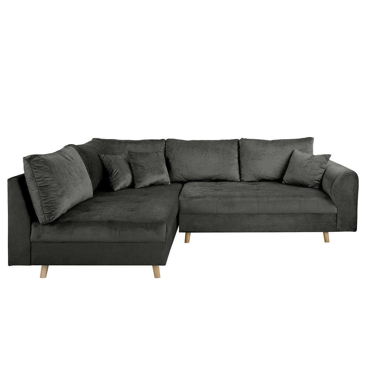 ECKSOFA Ariella in Samt Anthrazit  161/231 cm  - Anthrazit/Naturfarben, Design, Holz/Textil (161/231cm) - Livetastic