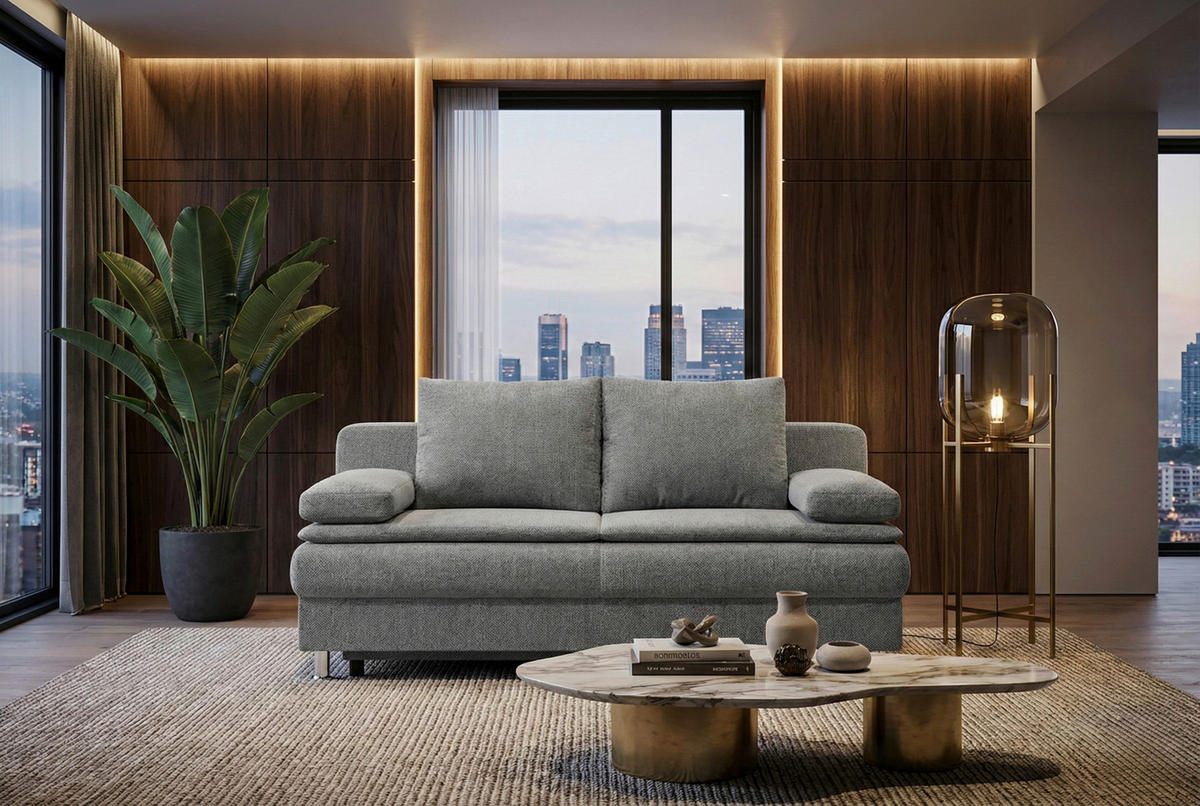 SCHLAFSOFA  mit Schlafen auf Sitzhöhe Webstoff Taupe  - Taupe/Chromfarben, Design, Kunststoff/Textil (200/92/90cm) - P & B