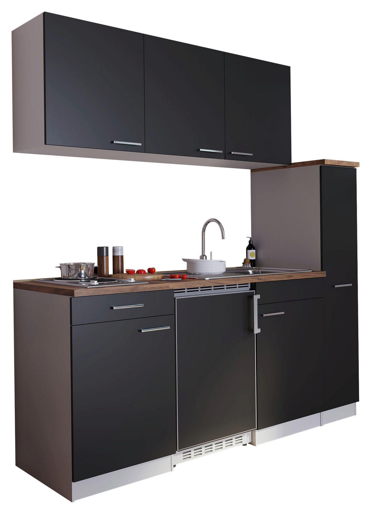 KÜCHENBLOCK 180 cm   in Schwarz  - Weiss/Nussbaumfarben, Basics, Holzwerkstoff/Kunststoff (180cm) - Respekta