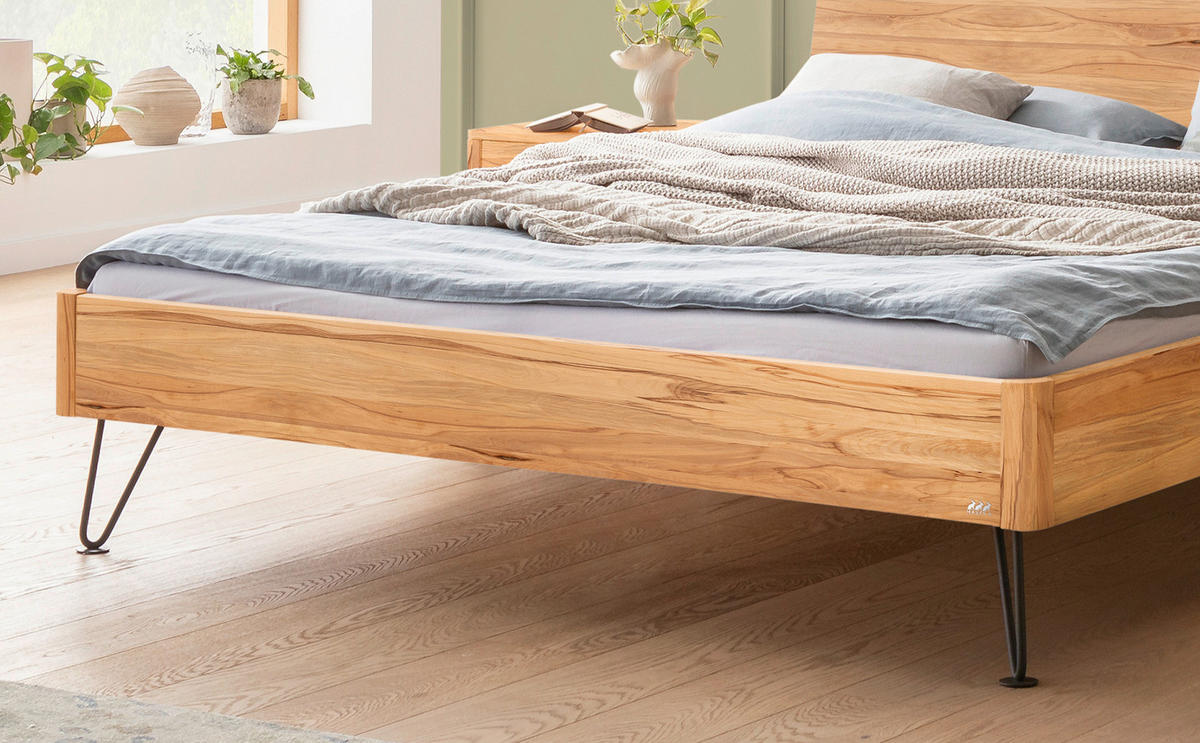BETT 140/200 cm  in Buchefarben  - Buchefarben/Schwarz, Design, Holz/Metall (140/200cm) - Hasena