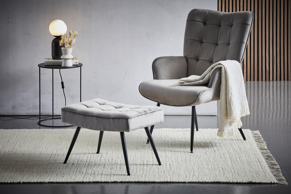 SESSEL Samt Grau, Schwarz    - Schwarz/Grau, Trend, Textil/Metall (67/96/85cm) - Xora