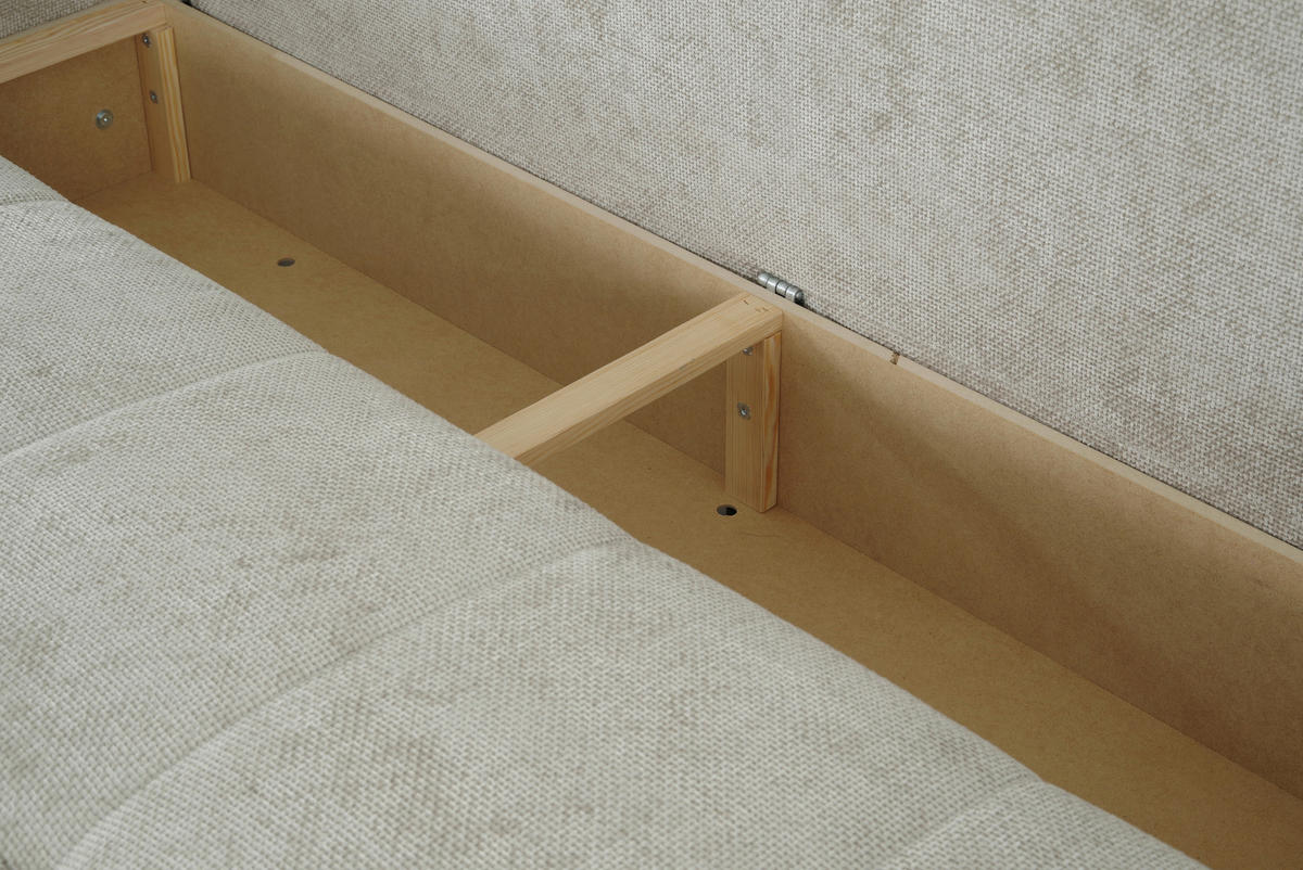 SCHLAFSOFA Struktur Creme  inkl. Zierkissen, Rückenkissen, Bettkasten, Schlaffunktion, Rücken echt  - Creme/Schwarz, KONVENTIONELL, Kunststoff/Textil (253/87/102cm) - Xora