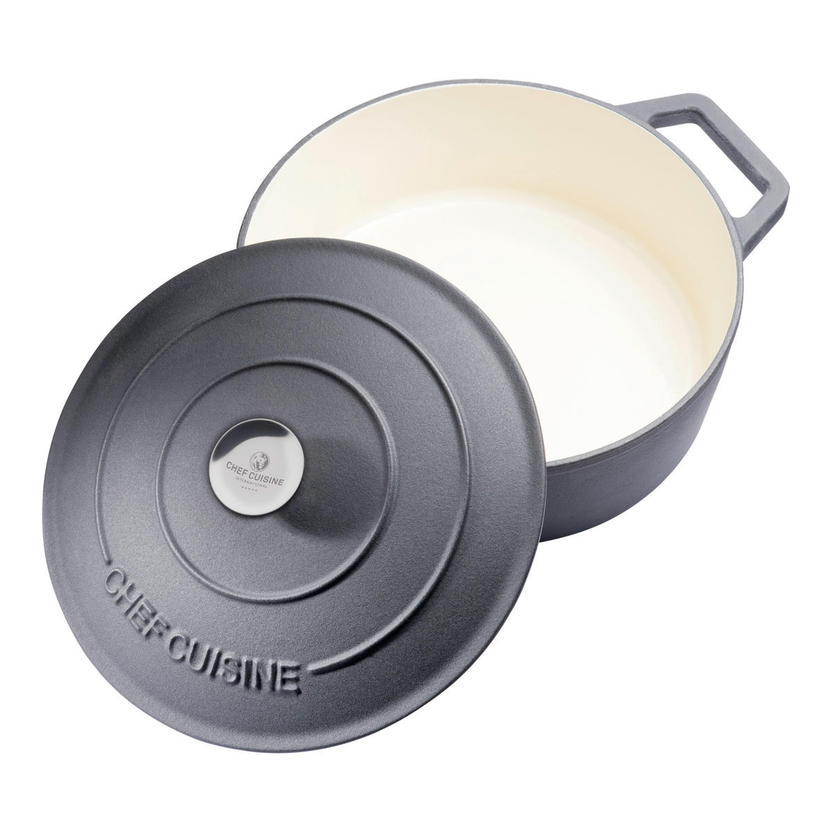 GUSSTOPF Gusseisen 4,5 L  - Edelstahlfarben/Schwarz, Basics, Metall (37.5/29.8/12cm) - CHEF CUISINE