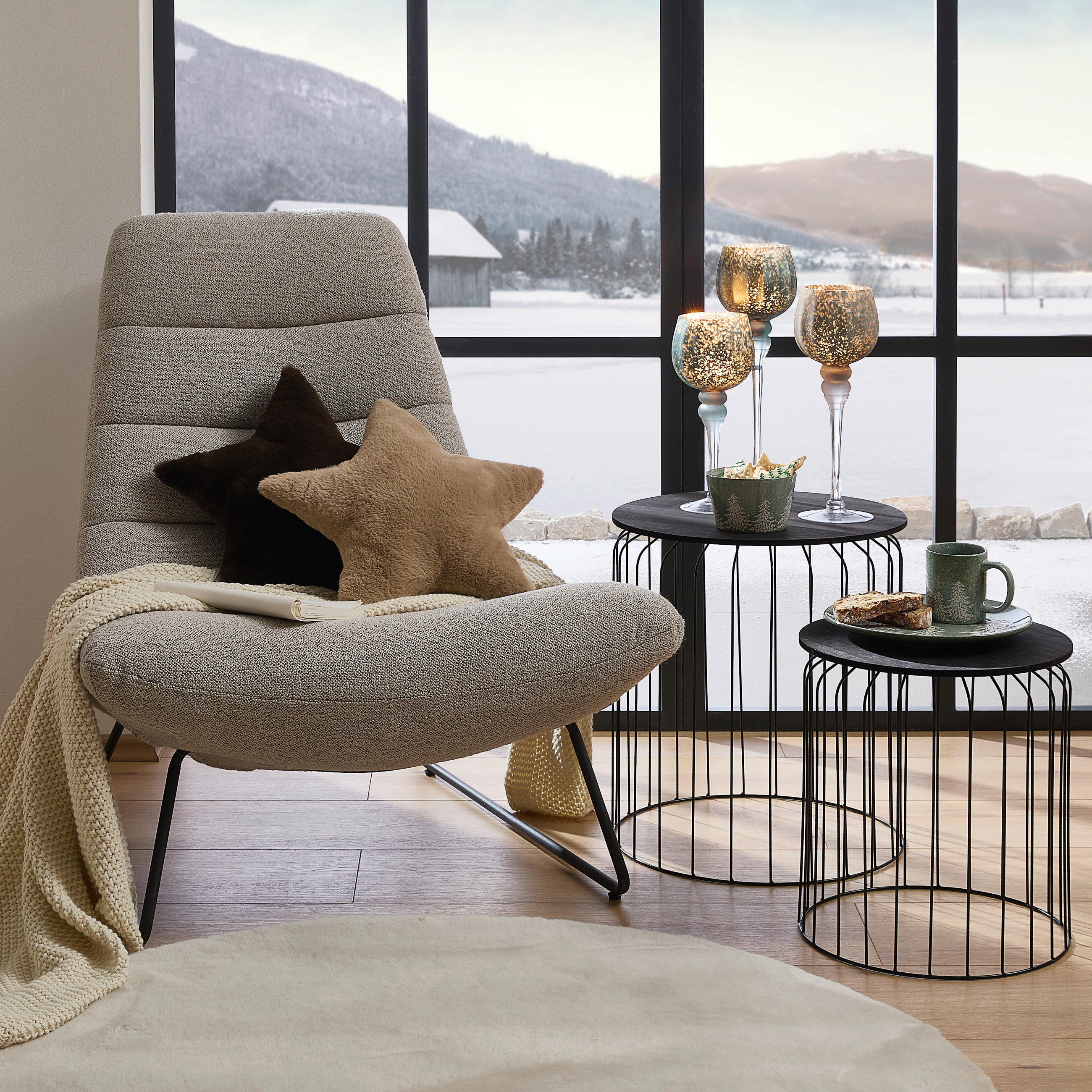 BEISTELLTISCH Schwarz rund  - Schwarz, Design, Holzwerkstoff/Metall (36/40cm) - Ambia Home