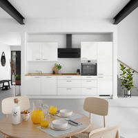 KÜCHENBLOCK Flash 330 cm  in Eichefarben, Weiß Hochglanz  - Edelstahlfarben/Eichefarben, MODERN, Holzwerkstoff/Metall (330cm) - Nobilia