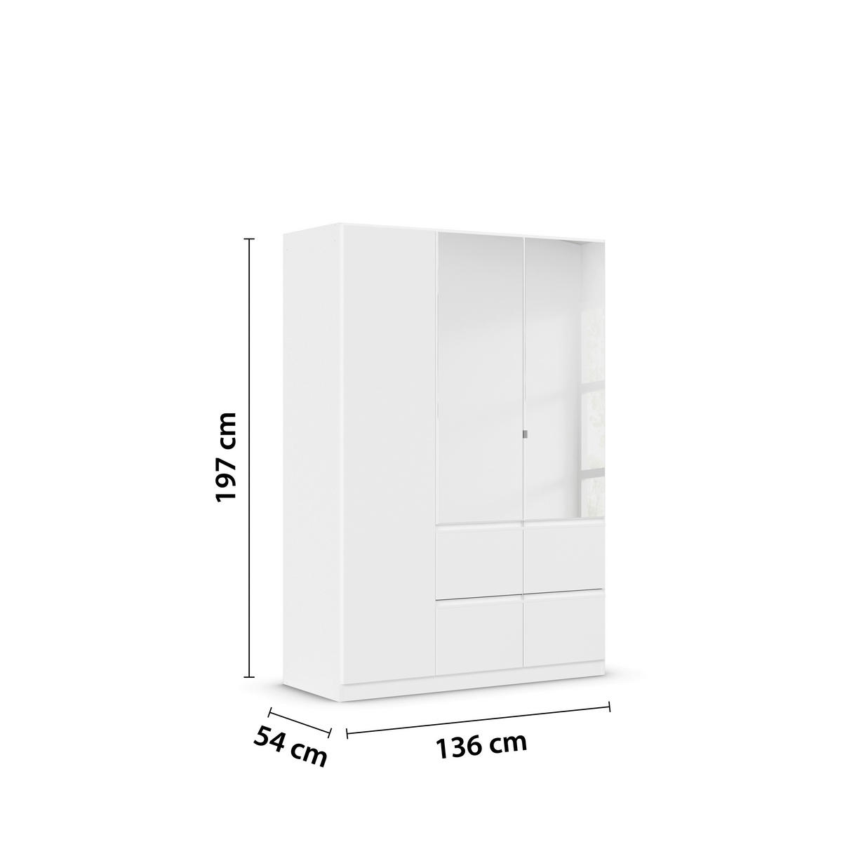 KLEIDERSCHRANK in Weiss  - Weiss, Trend, Glas/Holzwerkstoff (136/197/54cm) - Xora