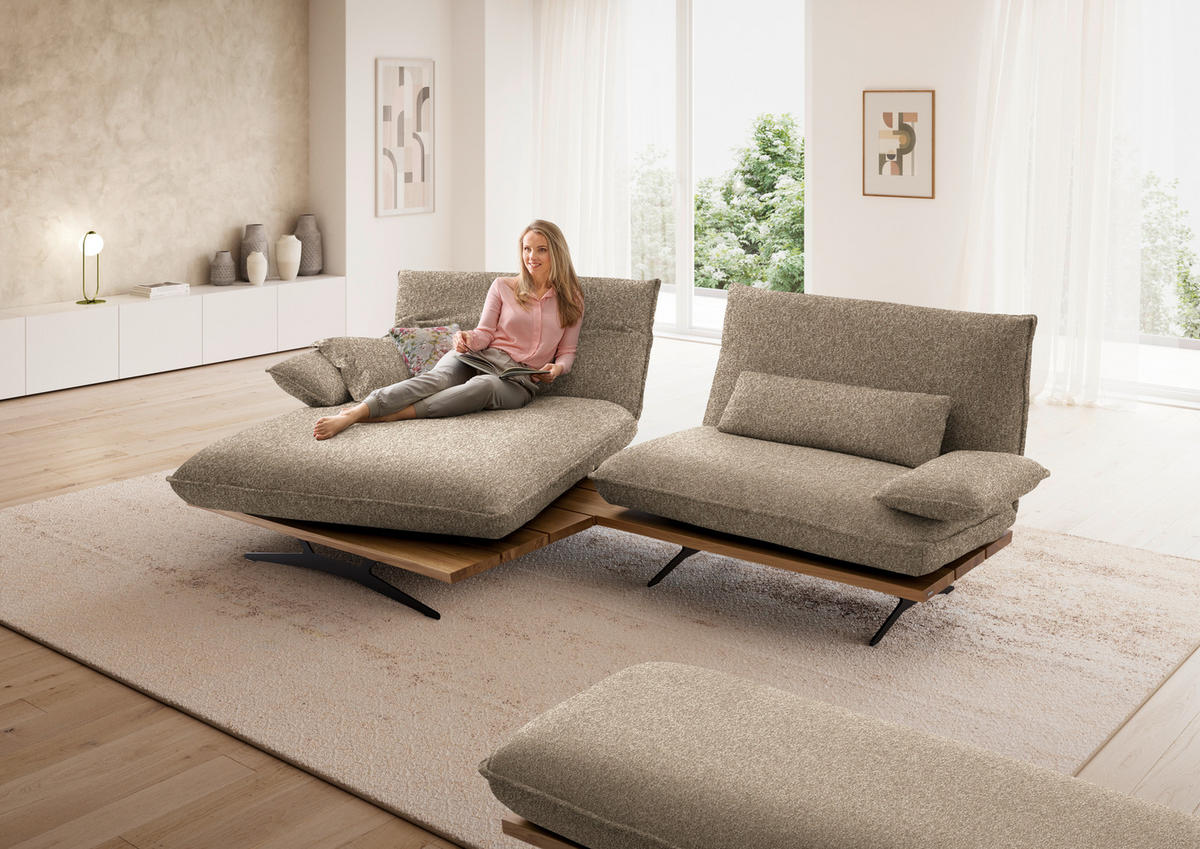 ECKSOFA Flachgewebe, Chenille Wildeiche, Beigebraun  - Wildeiche/Beigebraun, Design, Holz/Textil (161/284cm) - Koinor