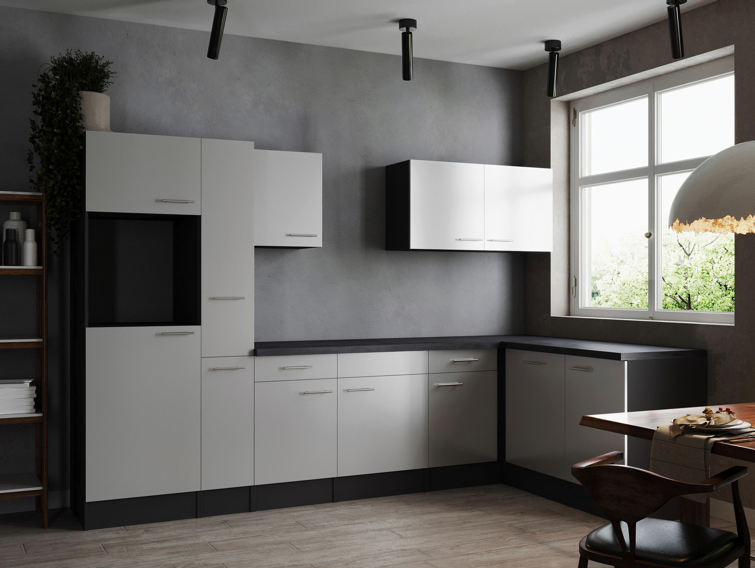ECKKÜCHE 310/172 cm  in Grau, Weiß  - Silberfarben/Weiß, Design, Holzwerkstoff/Metall (310/172cm) - Respekta